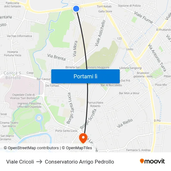 Viale Cricoli to Conservatorio Arrigo Pedrollo map