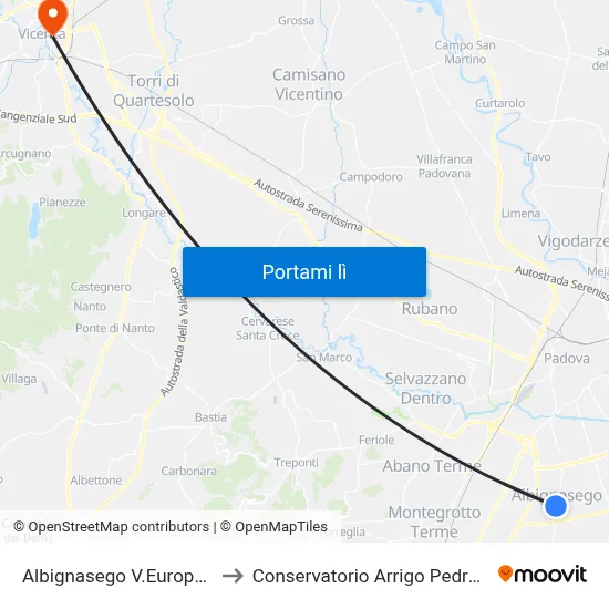 Albignasego V.Europa R to Conservatorio Arrigo Pedrollo map