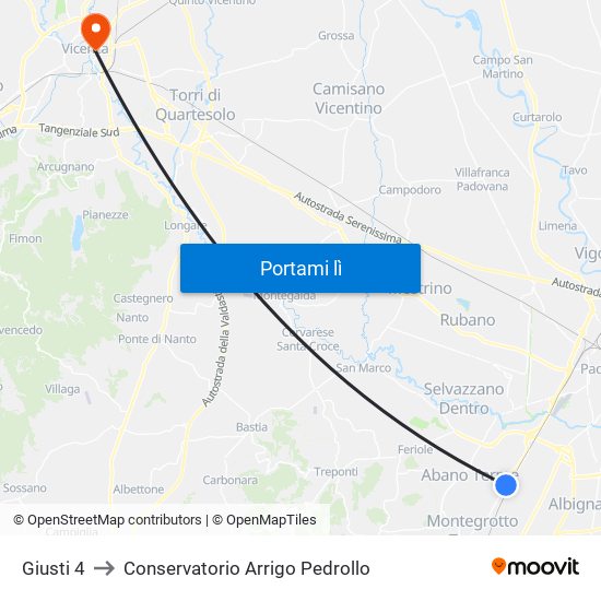 Giusti 4 to Conservatorio Arrigo Pedrollo map