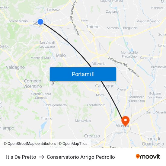 Via XXIX Aprile - I.T.I.S. to Conservatorio Arrigo Pedrollo map