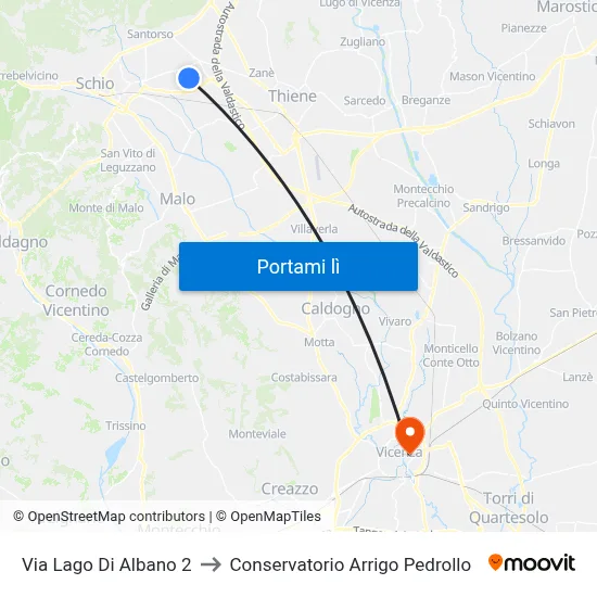 Via Lago Di Albano 2 to Conservatorio Arrigo Pedrollo map