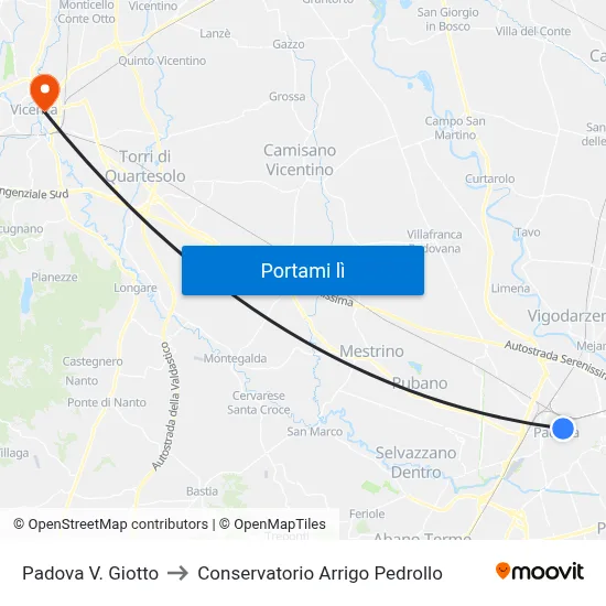 Padova V. Giotto to Conservatorio Arrigo Pedrollo map