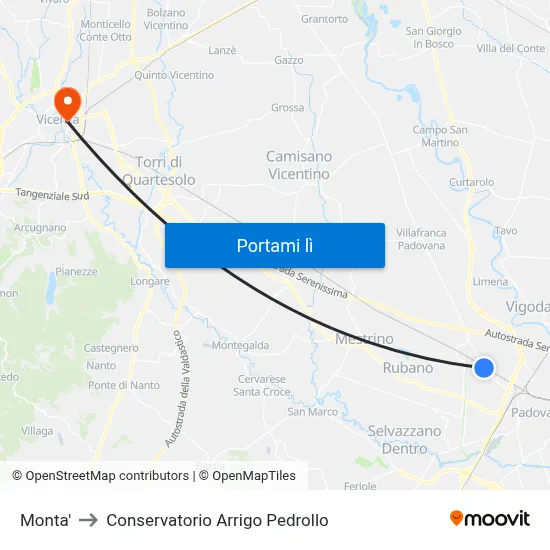 Monta' to Conservatorio Arrigo Pedrollo map