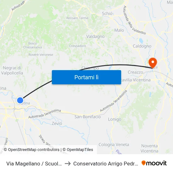 Via Magellano / Scuola A to Conservatorio Arrigo Pedrollo map