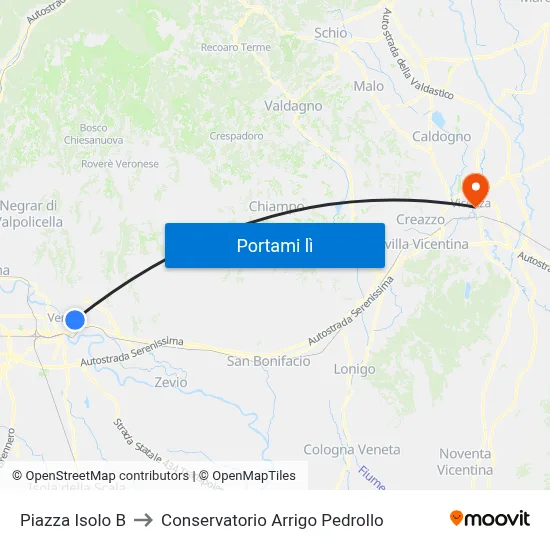 Piazza Isolo B to Conservatorio Arrigo Pedrollo map
