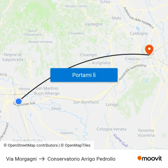 Via Morgagni to Conservatorio Arrigo Pedrollo map