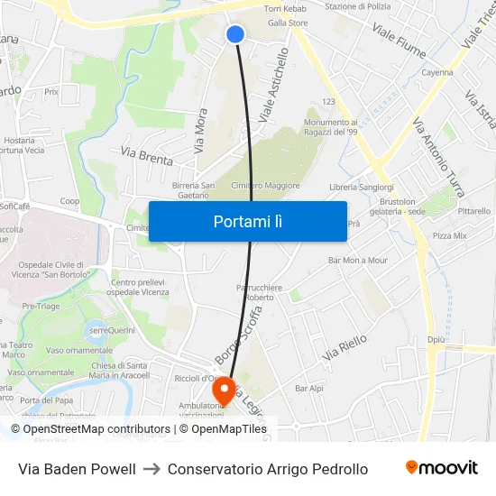 Via Baden Powell to Conservatorio Arrigo Pedrollo map