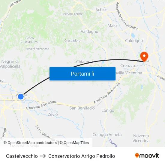 Castelvecchio to Conservatorio Arrigo Pedrollo map