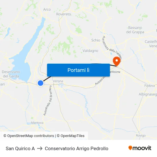 San Quirico A to Conservatorio Arrigo Pedrollo map