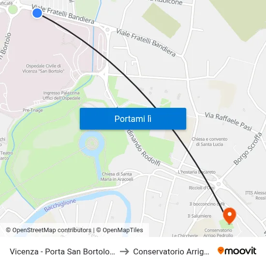 Vicenza - Porta San Bortolo (Ospedale) to Conservatorio Arrigo Pedrollo map