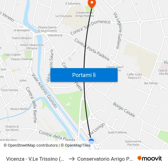 Vicenza - V.Le Trissino (Stadio) to Conservatorio Arrigo Pedrollo map