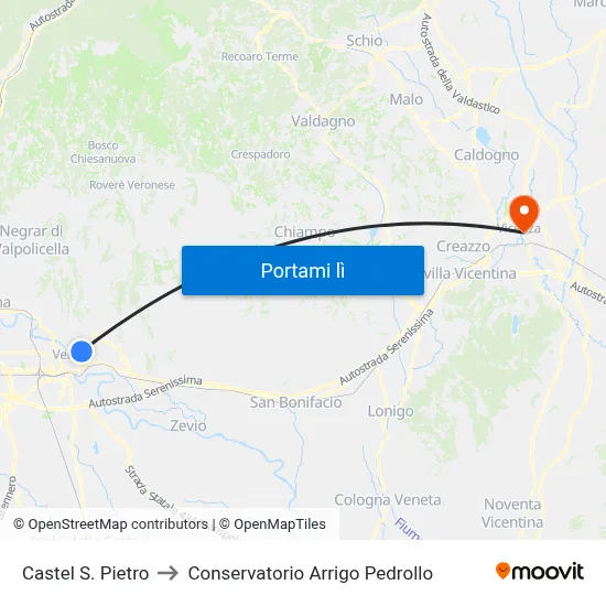 Castel S. Pietro to Conservatorio Arrigo Pedrollo map