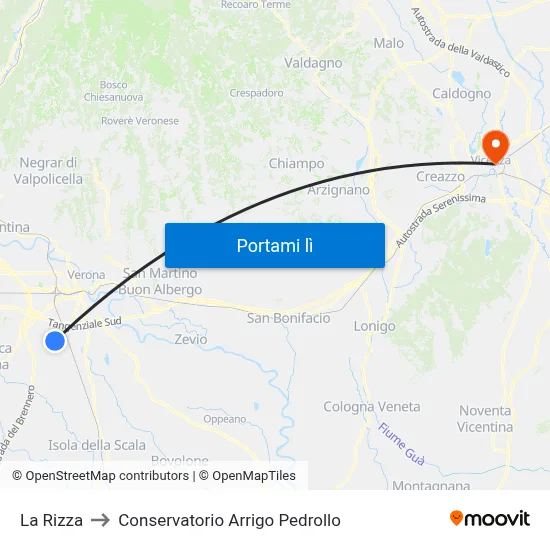 La Rizza to Conservatorio Arrigo Pedrollo map
