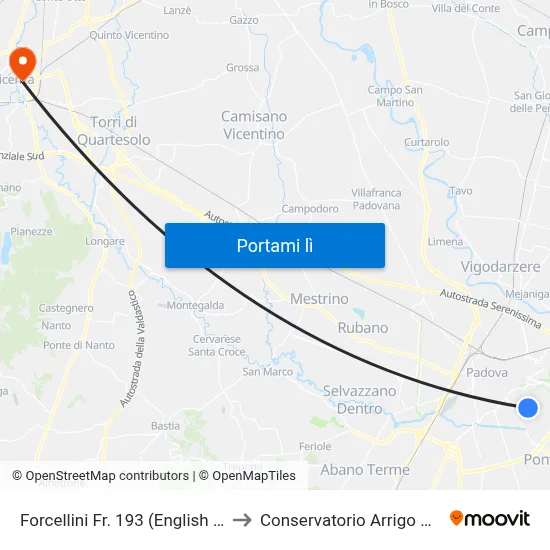 Forcellini Fr. 193 (English School) to Conservatorio Arrigo Pedrollo map