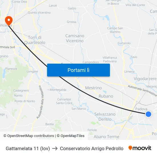 Gattamelata 11 (Iov) to Conservatorio Arrigo Pedrollo map
