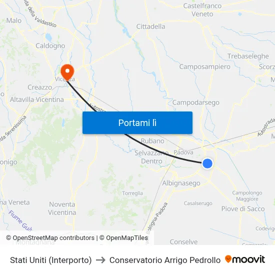 Stati Uniti (Interporto) to Conservatorio Arrigo Pedrollo map