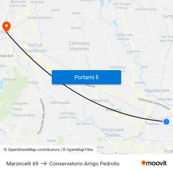 Maroncelli 69 to Conservatorio Arrigo Pedrollo map