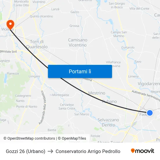 Gozzi 26 (Urbano) to Conservatorio Arrigo Pedrollo map