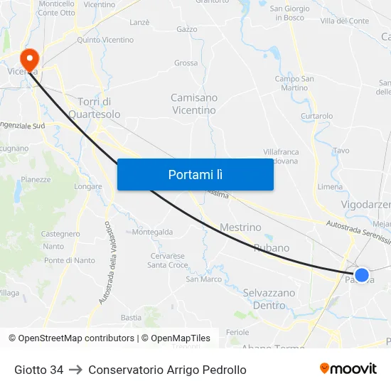 Giotto 34 to Conservatorio Arrigo Pedrollo map