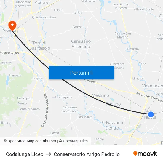 Codalunga Liceo to Conservatorio Arrigo Pedrollo map