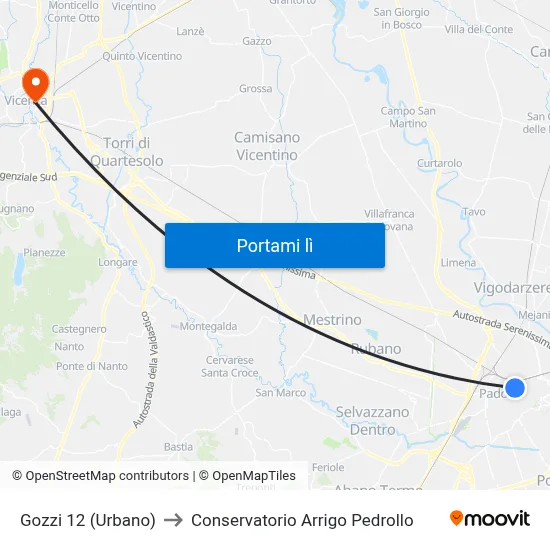 Gozzi 12 (Urbano) to Conservatorio Arrigo Pedrollo map