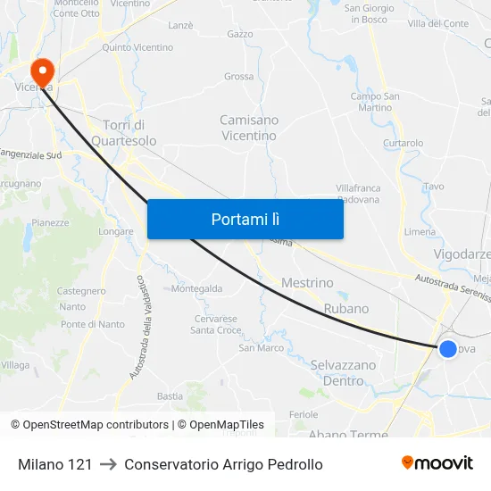 Milano 121 to Conservatorio Arrigo Pedrollo map
