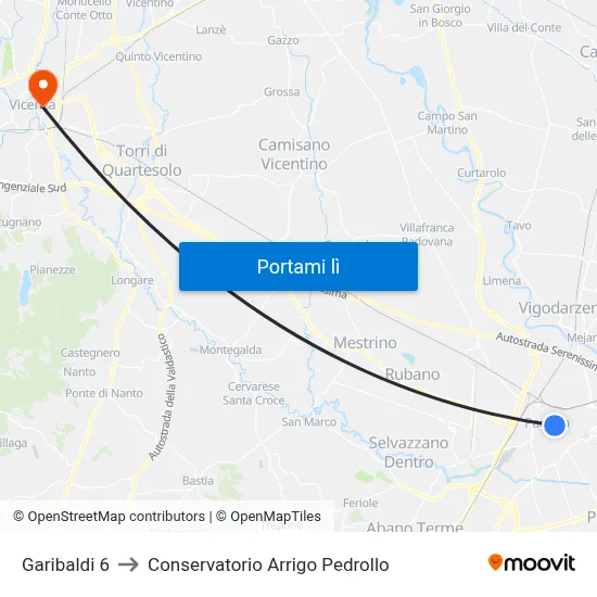 Garibaldi 6 to Conservatorio Arrigo Pedrollo map