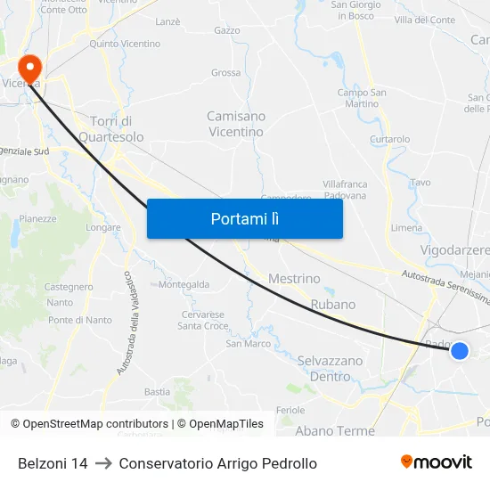 Belzoni 14 to Conservatorio Arrigo Pedrollo map