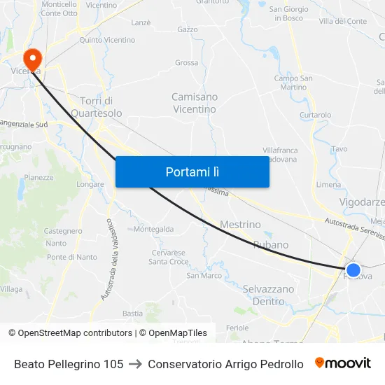 Beato Pellegrino 105 to Conservatorio Arrigo Pedrollo map