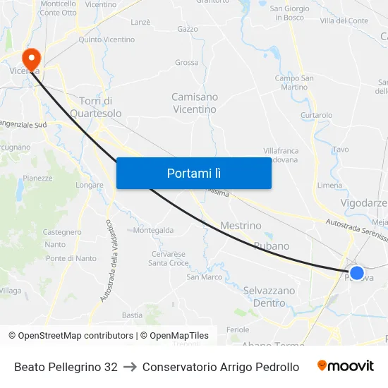 Beato Pellegrino 32 to Conservatorio Arrigo Pedrollo map