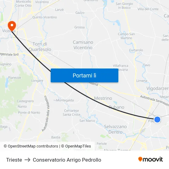 Trieste to Conservatorio Arrigo Pedrollo map
