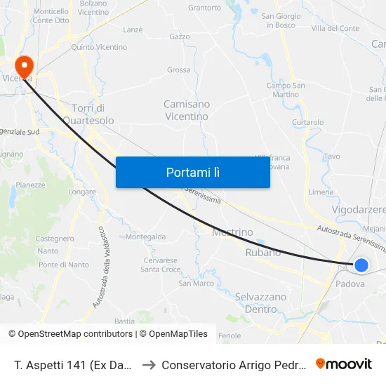 T. Aspetti 141 (Ex Dazio) to Conservatorio Arrigo Pedrollo map