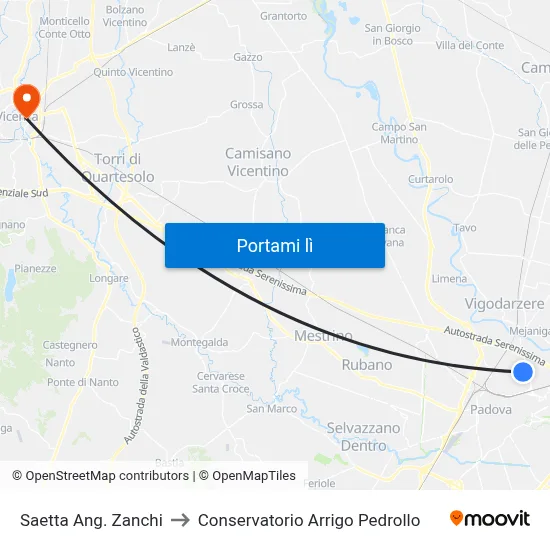 Saetta Ang. Zanchi to Conservatorio Arrigo Pedrollo map