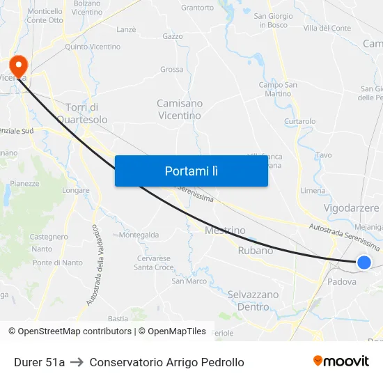 Durer 51a to Conservatorio Arrigo Pedrollo map