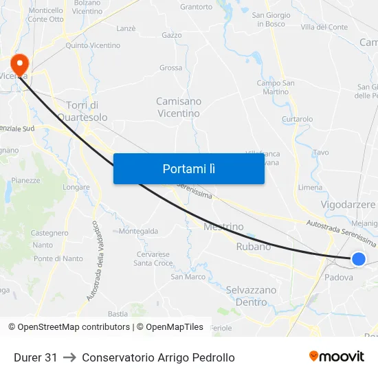 Durer 31 to Conservatorio Arrigo Pedrollo map