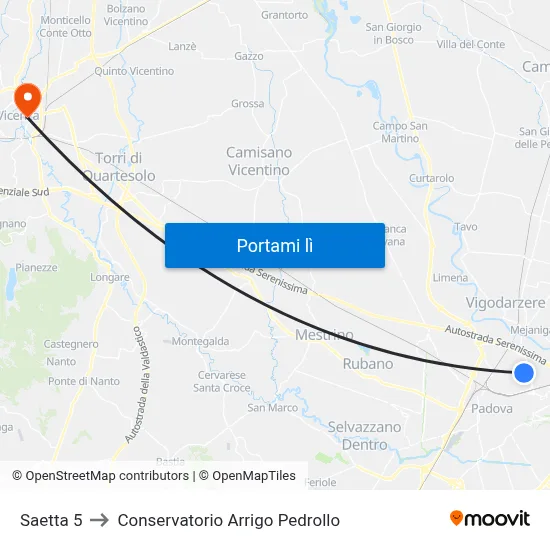 Saetta 5 to Conservatorio Arrigo Pedrollo map