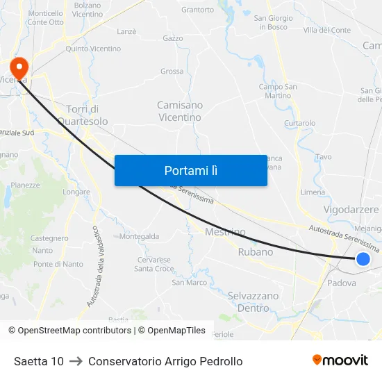 Saetta 10 to Conservatorio Arrigo Pedrollo map