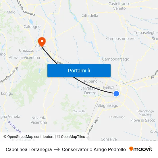 Capolinea Terranegra to Conservatorio Arrigo Pedrollo map