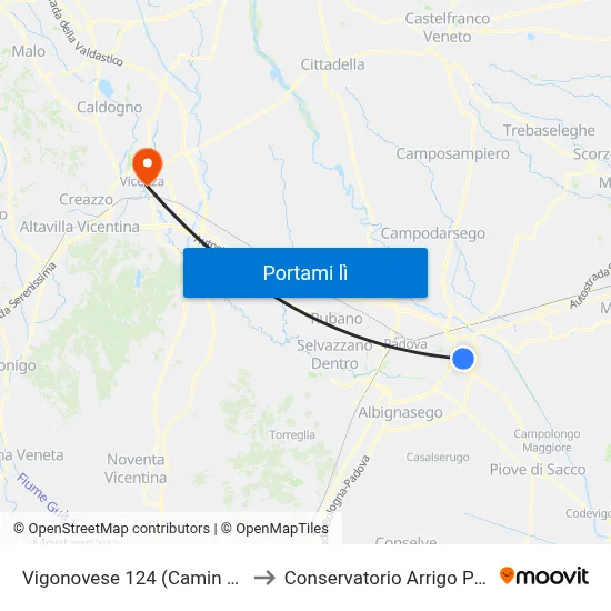 Vigonovese 124 (Camin Centro) to Conservatorio Arrigo Pedrollo map