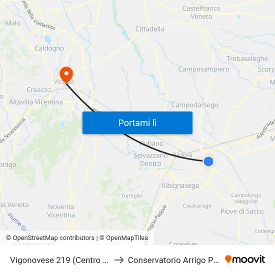 Vigonovese 219 (Centro Camin) to Conservatorio Arrigo Pedrollo map