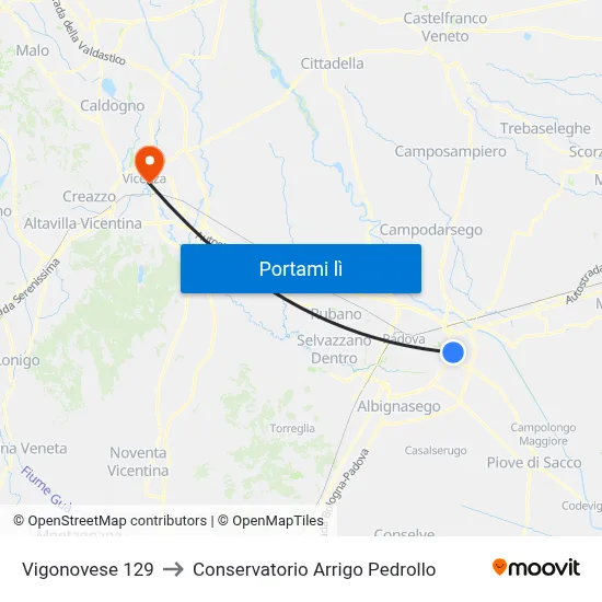 Vigonovese 129 to Conservatorio Arrigo Pedrollo map