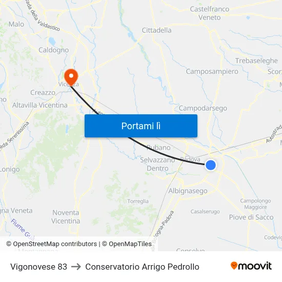 Vigonovese 83 to Conservatorio Arrigo Pedrollo map