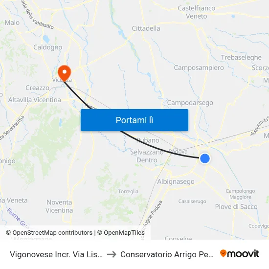 Vigonovese Incr. Via Lisbona to Conservatorio Arrigo Pedrollo map