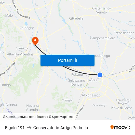 Bigolo 191 to Conservatorio Arrigo Pedrollo map