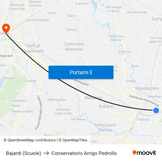 Bajardi (Scuole) to Conservatorio Arrigo Pedrollo map