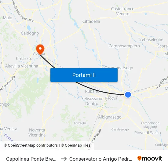 Capolinea Ponte Brenta to Conservatorio Arrigo Pedrollo map
