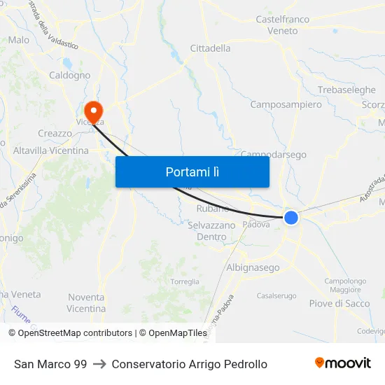 San Marco 99 to Conservatorio Arrigo Pedrollo map