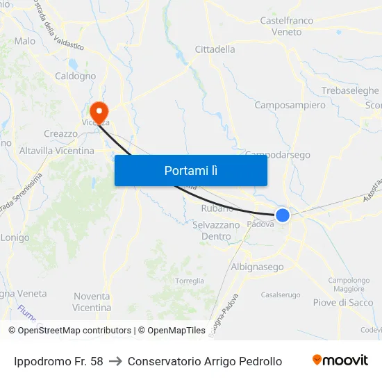 Ippodromo Fr. 58 to Conservatorio Arrigo Pedrollo map