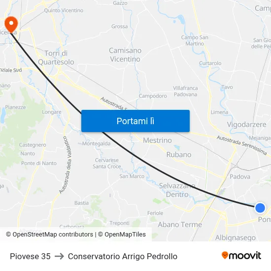 Piovese 35 to Conservatorio Arrigo Pedrollo map