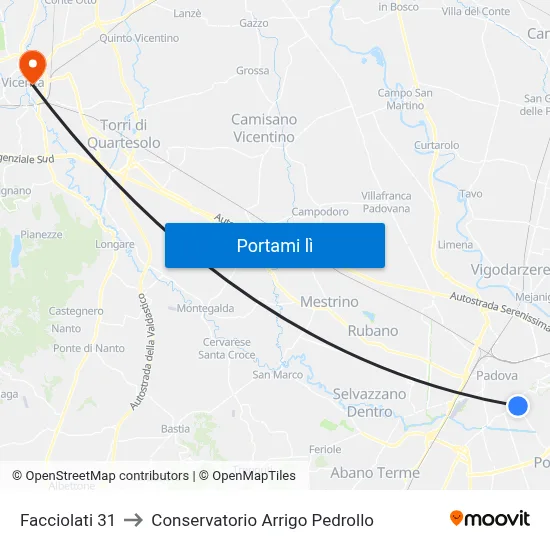Facciolati 31 to Conservatorio Arrigo Pedrollo map